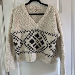 Hippie Rose Cream and Black V-Neck Sweater